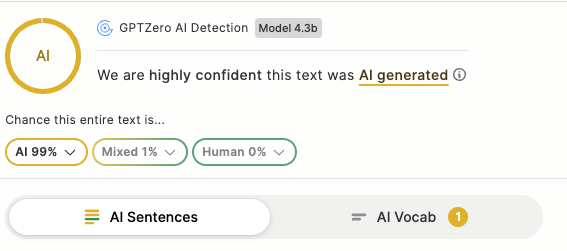 Before AI Humaniser – higher AI plagiarism percentage