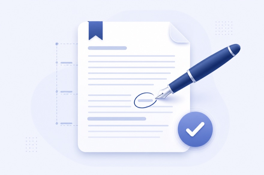 Document with alignment guides and a fountain pen marking a correction