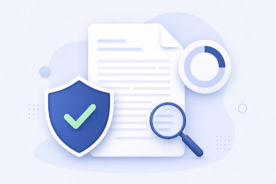 Document being scanned with a shield checkmark and similarity gauge