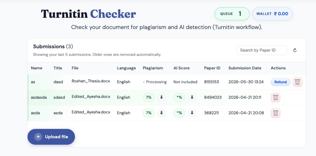 Turnitin Checker dashboard preview